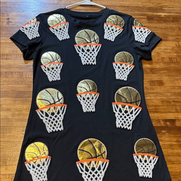 None Dresses & Skirts - Black Dress Sequined Sparkles Basketball & Hoops Queen of the Court Sz Med New